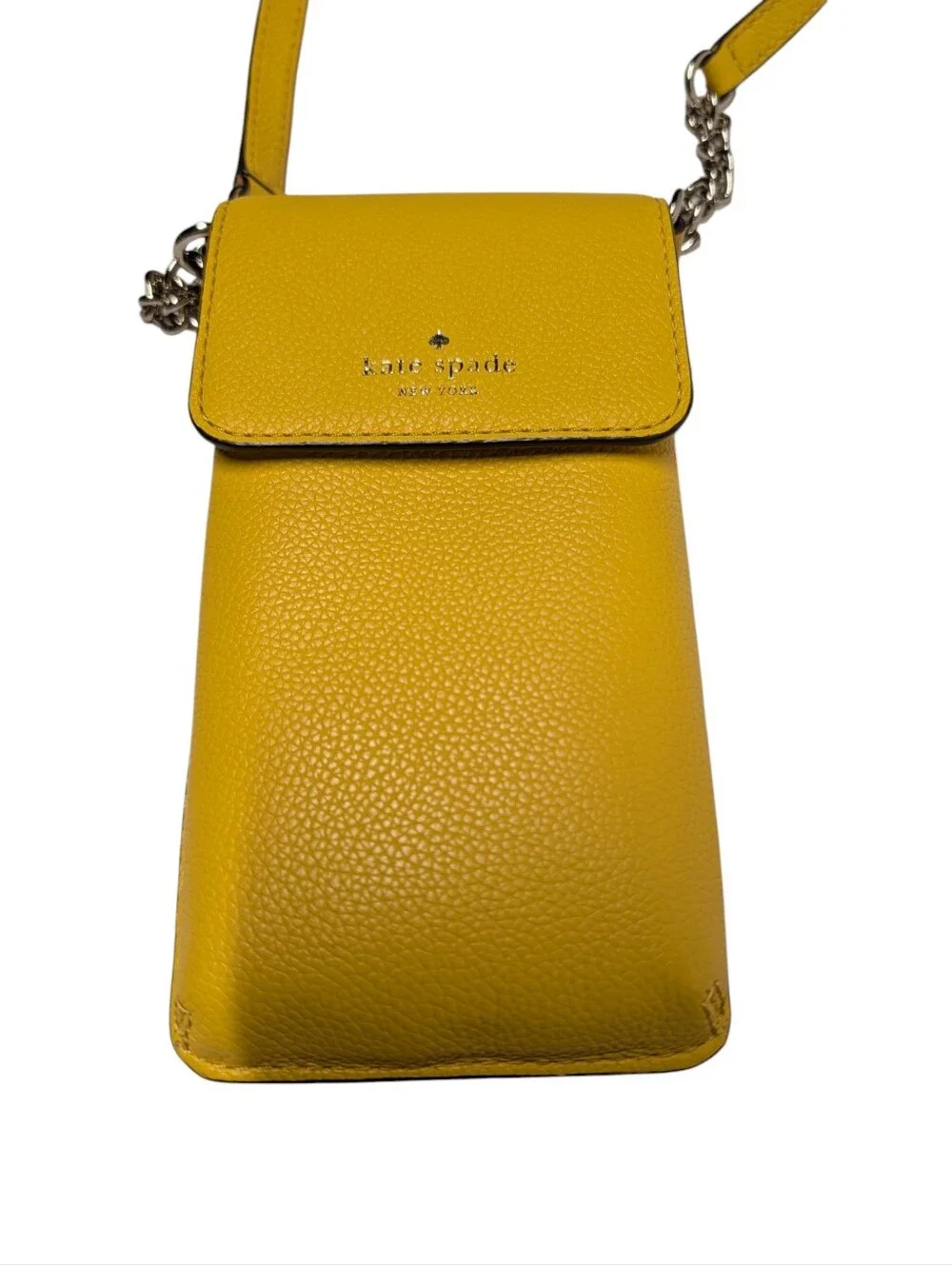 Kate Spade Yellow Phone Crossbody Bag Pebbled Leather Chain Strap NWOT
